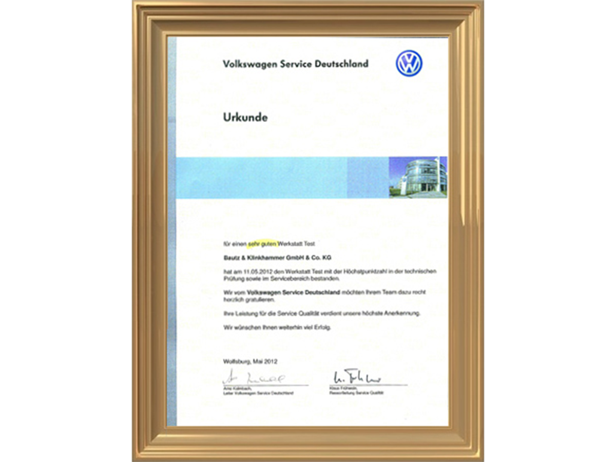 Bautz & Klinkhammer erreicht Höchstpunktzahl im Werkstatttest von „Volkswagen Service Deutschland“ error_file_does_not_exist